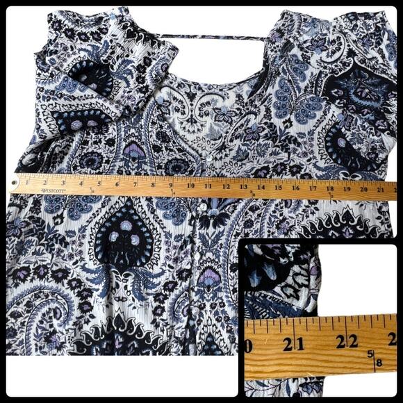 Pink Diamond 3/4 Ruffle Bell Sleeve Top Blouse Paisley Boho Mixed Print Large - Picture 9 of 12